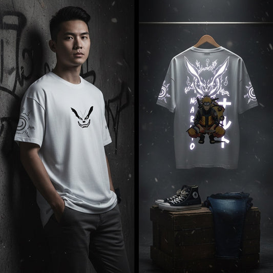 9 tails Reflective oversize drop shoulder t shirt