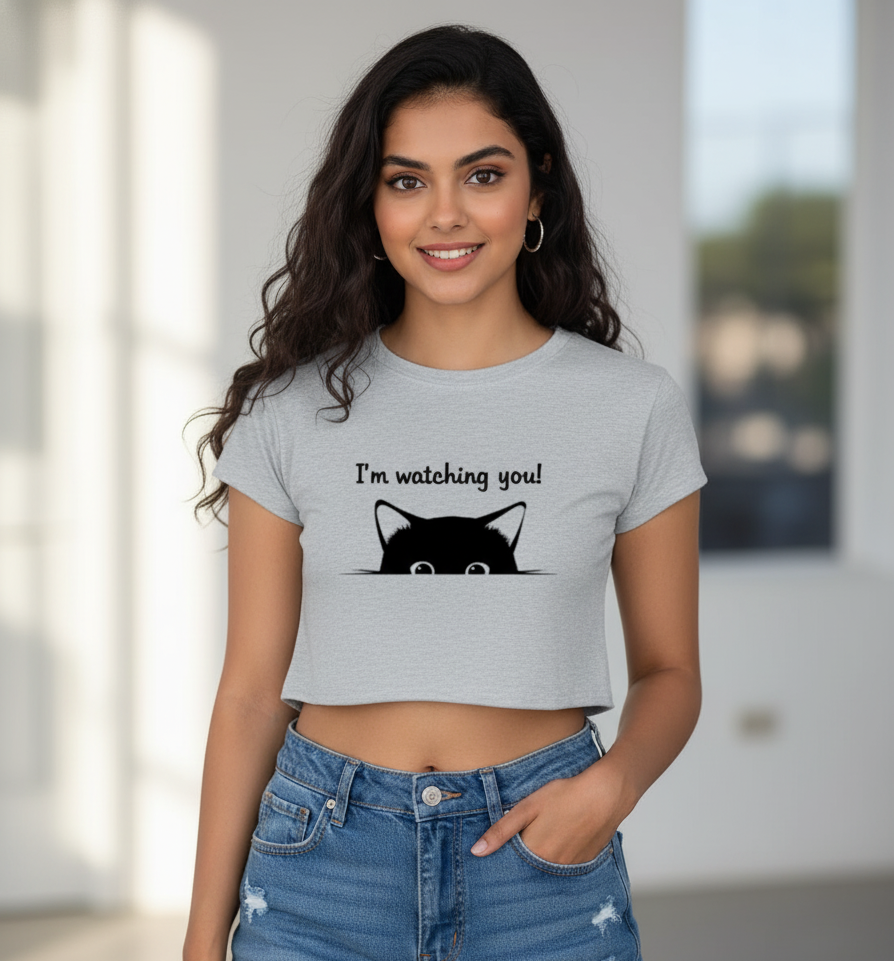 Cat Watching Crop Top Dark